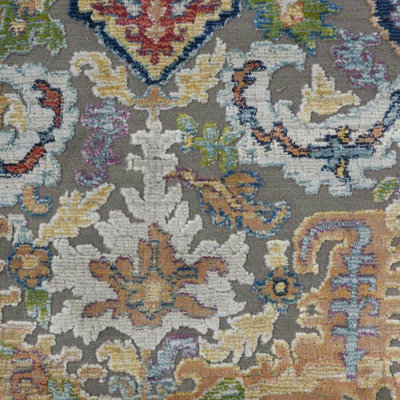 Grey/Multicolour Luxurious Floral Persian Traditional Rug for Living ...