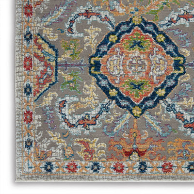 Grey/Multicolour Luxurious Floral Persian Traditional Rug for Living ...