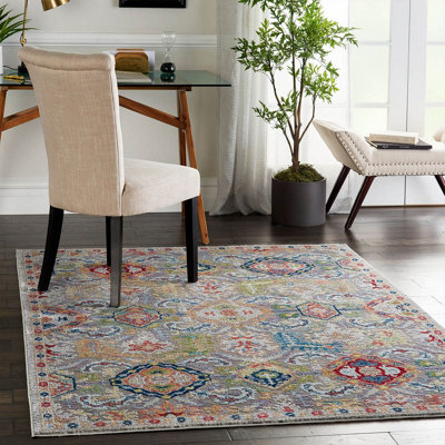 Grey/Multicolour Luxurious Floral Persian Traditional Rug for Living Room Bedroom and Dining Room-239cm X 300cm