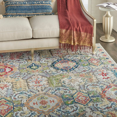 Grey/Multicolour Luxurious Floral Persian Traditional Rug for Living Room Bedroom and Dining Room-239cm X 300cm
