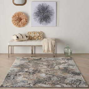 Grey Multicoloured Abstract Modern Easy To Clean Dining Room Bedroom & Living Room Rug-122cm X 183cm