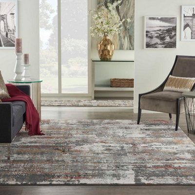 Grey Multicoloured Abstract Modern Rug Easy to clean Living Room Bedroom and Dining Room-66 X 229cm (Runner)