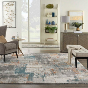 Grey Multicoloured Modern Abstract Easy To Clean Rug For Dining Room Bedroom & Living Room-122cm X 183cm