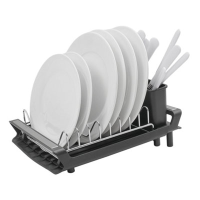 Grey Multifunctional Kitchen Dish Drainer Dish Drying Rack with Utensil Holder