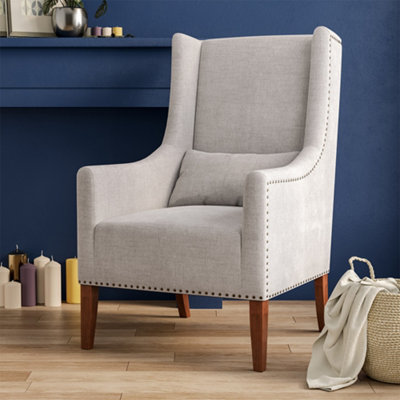 Grey Nailhead Wide Linen Wing Back Chair Armchair with Cushion DIY at B Q