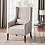 Grey Nailhead Wide Linen Wing Back Chair Armchair with Cushion