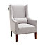 Grey Nailhead Wide Linen Wing Back Chair Armchair with Cushion