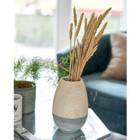 Grey & Natural Wooden Ceramic Vase - 20cm