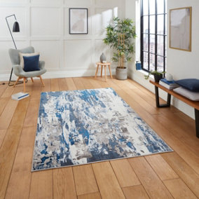 Grey Navy Abstract Machine Made Modern Rug for Living Room Bedroom and Dining Room-120cm X 170cm
