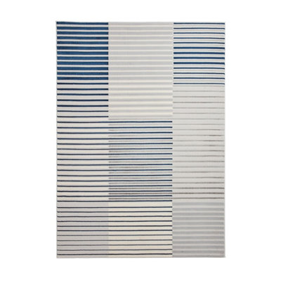 Grey Navy Striped Rug, 8mm Thick Easy to Clean Rug, Modern Rug for Bedroom, Hallway, & Dining Room-120cm X 170cm