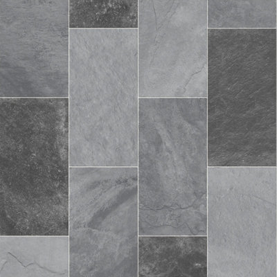 Grey Non Slip Stone Effect Vinyl Flooring For LivingRoom, Kitchen, 2.3mm Cushion Backed Vinyl Sheet-5m(16'4") X 2m(6'6")-10m² Price Comparisons | Compare The Build