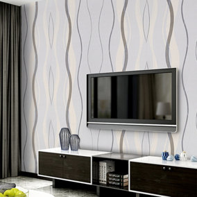 Grey Non Woven Modern 3D Wallpaper for Livingroom Bedroom Kitchen 10M