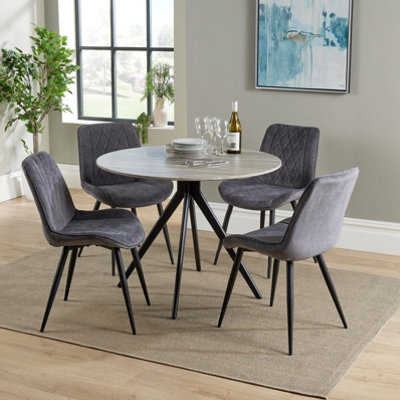 Grey oak efect Round 100cm Aspen dining table black pedestal leg frame