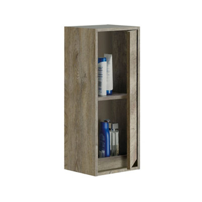 Grey Oak Effect 1 Door Wall Mounted Floating Bathroom Cupboard