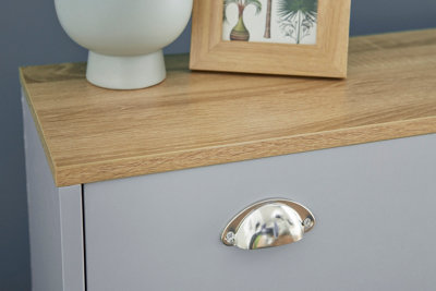 Grey & Oak-effect Shoe Storage Cabinet with  Dropdown Drawers and Open Shelves - 6