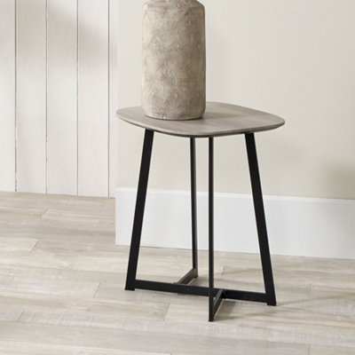 Grey Oak Veneer and Black Metal Side Table