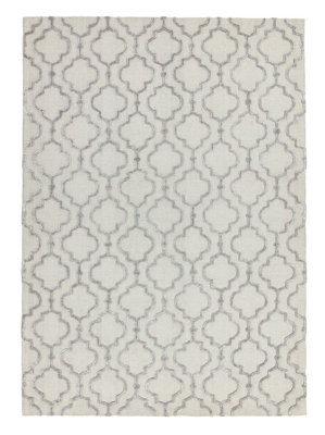 Grey Ogee Wool  Handmade Luxurious Modern Easy to Clean Handmade Geometric Dining Room Bedroom And Living Room Rug-160cm X 230cm