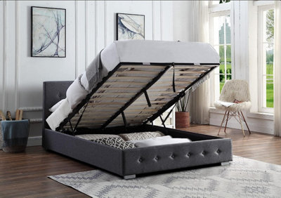 Grey Ottoman Storage Bed Double With Pocket Sprung & Memory Foam Mattress