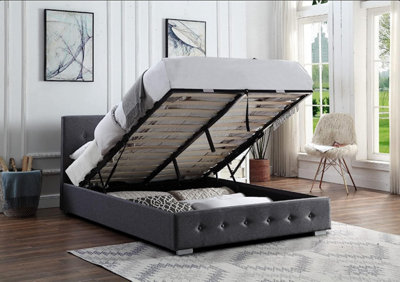 Grey Ottoman Storage Bed Small Double With Pocket Sprung Memory Foam Mattress