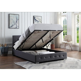 Grey Ottoman Storage Bed Small Double With Pocket Sprung & Memory Foam Mattress