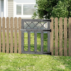 Grey Outdoor Cross Top Wooden Garden Gate Pedestrian Fence Yard Door with Accessory Kit,76cm x 90cm