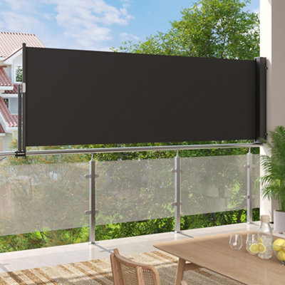 Grey Outdoor Patio Canopy Retractable Privacy Side Awning Balcony Sunshade Blind 300cm x 100 cm