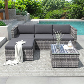 Grey Outdoor Patio Garden Rattan Corner Sofa Set with Rattan Coffee Table