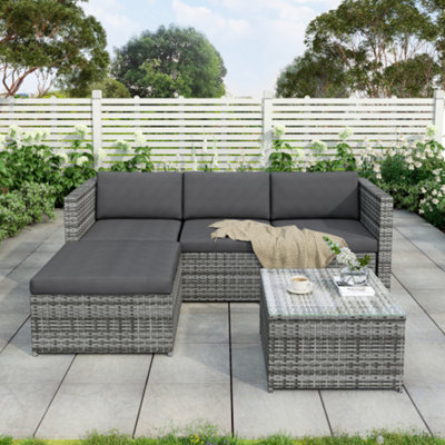 Grey Outdoor Patio Garden Rattan Corner Sofa Set with Rattan Coffee Table DIY at B Q