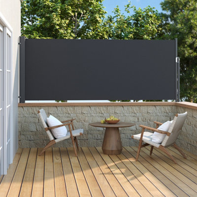 Grey Outdoor Patio Retractable Side Awning Balcony Sunshade Blind 300cm x 120 cm
