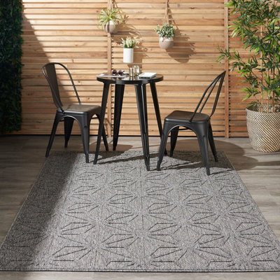 Grey Outdoor Rug, Abstract Optical/ (3D) Stain-Resistant Rug For Patio ...