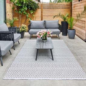 Grey Outdoor Rug, Geometric Stain-Resistant Rug For Patio Decks, 3mm Modern Outdoor Luxurious Area Rug- 160cm X 220cm