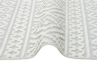 Grey Outdoor Rug, Geometric Stain-Resistant Rug For Patio Decks, 3mm Modern Outdoor Luxurious Area Rug- 160cm X 220cm