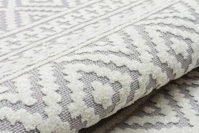 Grey Outdoor Rug, Geometric Stain-Resistant Rug For Patio Decks, 3mm Modern Outdoor Luxurious Area Rug- 160cm X 220cm