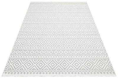 Grey Outdoor Rug, Geometric Stain-Resistant Rug For Patio Decks, 3mm Modern Outdoor Luxurious Area Rug- 160cm X 220cm