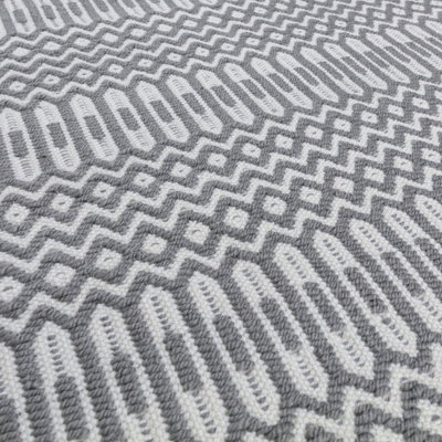 Grey Outdoor Rug, Geometric Stain-Resistant Rug For Patio Decks Garden Balcony, 2mm Modern Outdoor Rug-66 X 240cmcm (Runner)