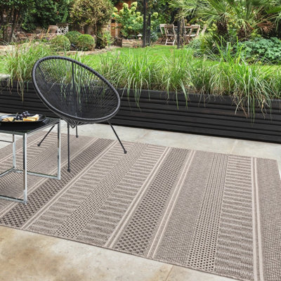 Grey Outdoor Rug, Geometric Striped Stain-Resistant Rug For Patio Decks, 2mm Modern Outdoor Area Rug-120cm X 170cm