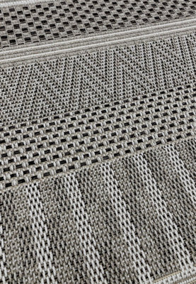 Grey Outdoor Rug, Geometric Striped Stain-Resistant Rug For Patio Decks ...