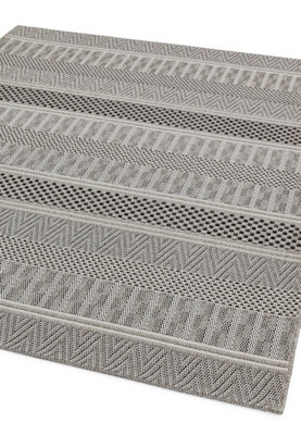 Grey Outdoor Rug, Geometric Striped Stain-Resistant Rug For Patio Decks ...
