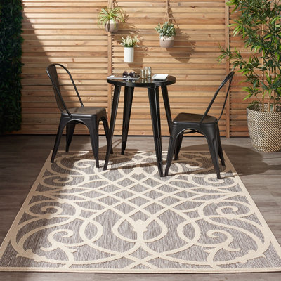 Grey Outdoor Rug, Optical/ (3D) Abstract Stain-Resistant Rug For Patio Decks, Modern Outdoor Area Rug-122cm X 183cm