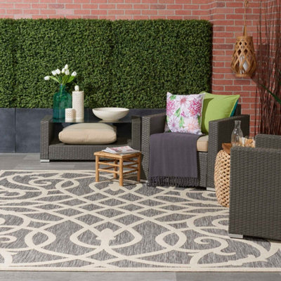 Grey Outdoor Rug, Optical/ (3D) Abstract Stain-Resistant Rug For Patio ...
