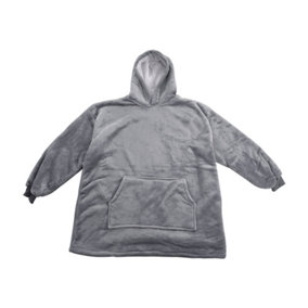 Grey Oversized Sherpa Flannel Oversized Blanket with Front Pocket