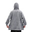 Grey Oversized Sherpa Flannel Oversized Hoodie Blanket with Front Pocket