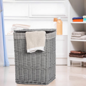 Grey Paint Laundry Wicker Basket Cotton Lining With Lid -Large