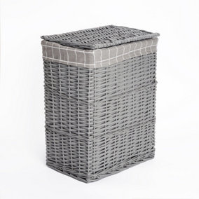 Grey Paint Laundry Wicker Basket Cotton Lining With Lid