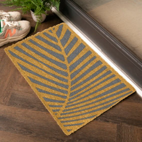 Grey Palm Leaf Pattern Doormat