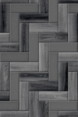 Grey Parquet Vinyl by Remland (Dark Grey, 4m x 3m)