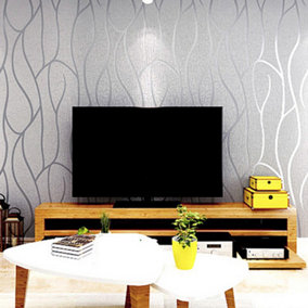 Grey Patterned Wallpaper Modern Abstract 3D Irregular Striped Flocking Wallpaper Roll 5m²