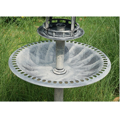 Grey Pedestal Bird Bath Feeder Planter Solar Light Garden Feeding Table Station - 4