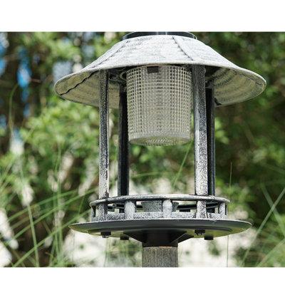 Grey Pedestal Bird Bath Feeder Planter Solar Light Garden Feeding Table Station - 5