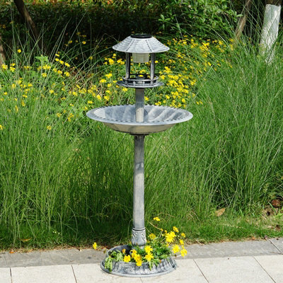 Grey Pedestal Bird Bath Feeder Planter Solar Light Garden Feeding Table Station - 8